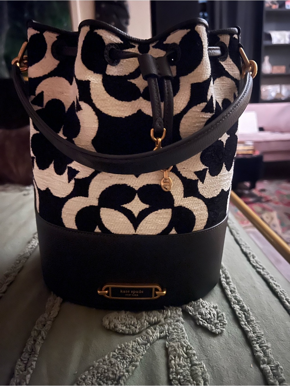 kate spade Black & White Floral Jacquard Bucket Shoulder Bag